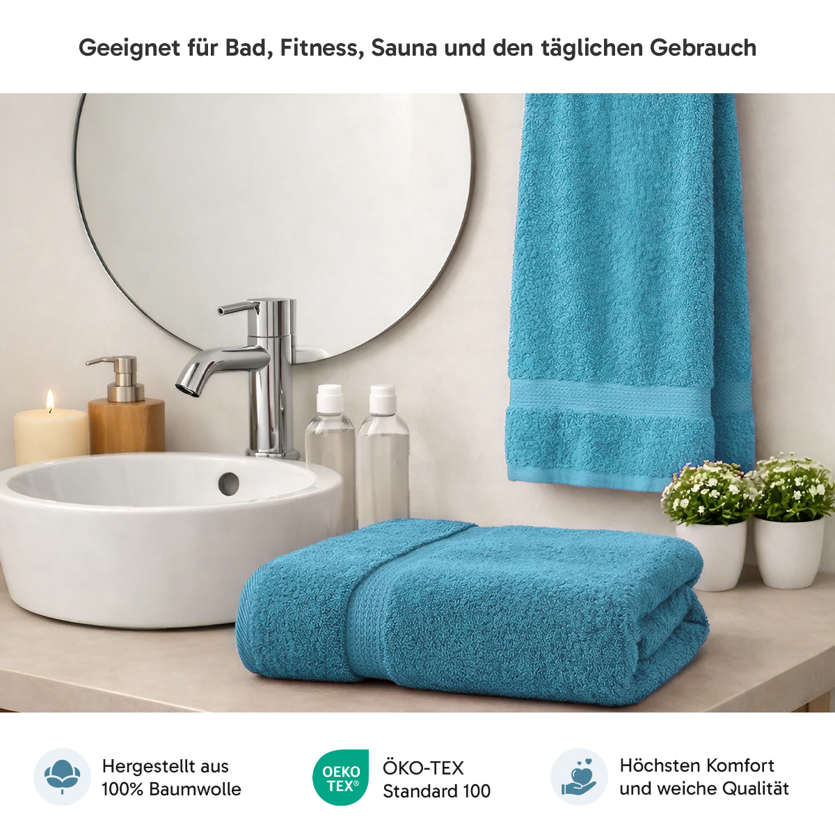 Frottier Set 2X Handtuch + 2X Duschtuch | 500g/m² | 100% Baumwolle | ideal für Reisen & Gym und Sport | Öko-TEX Standard 100 | Petrol