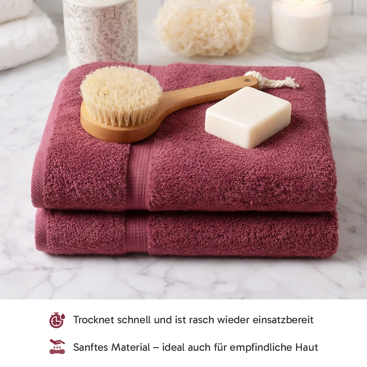 4er Set 2X Handtuch + 2X Duschtuch in Bordeaux | 500g/m² | 100% Baumwolle