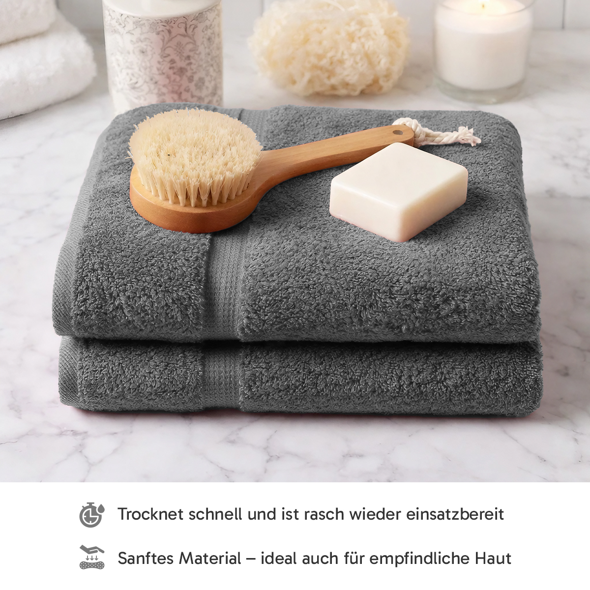 4er Set 2X Handtuch + 2X Duschtuch in Anthrazit | 500g/m² | 100% Baumwolle