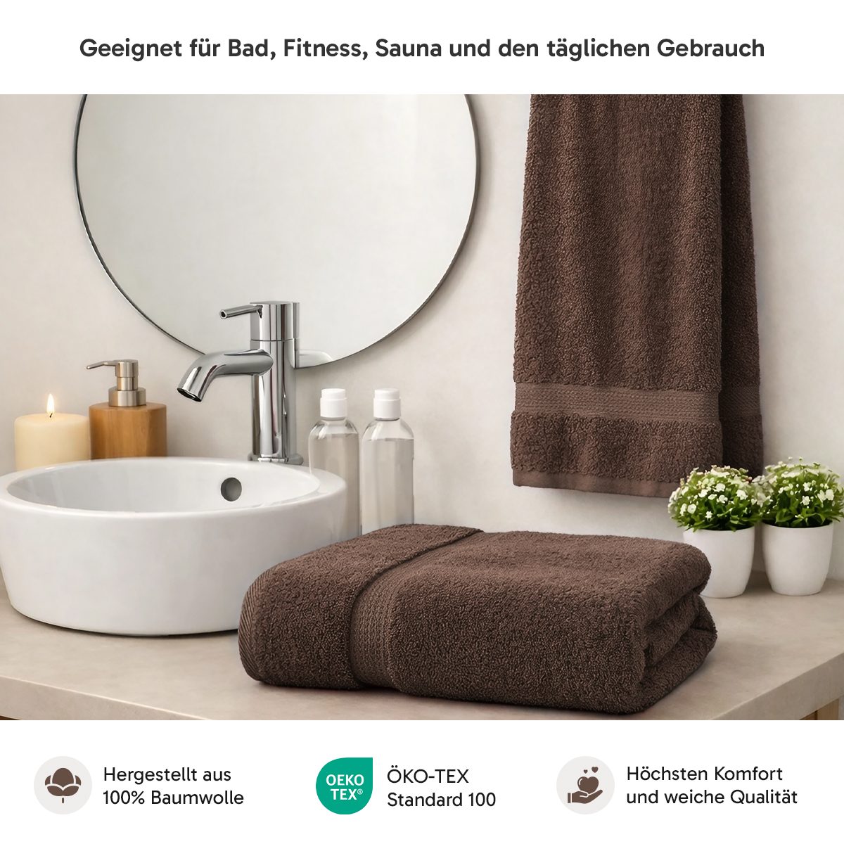 4er Set 2X Handtuch + 2X Duschtuch in Kaffeebraun | 500g/m² | 100% Baumwolle