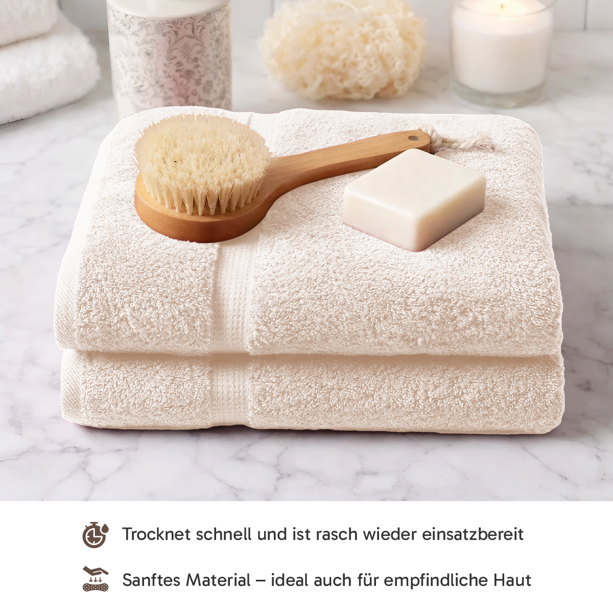 4er Set 2X Handtuch + 2X Duschtuch in Beige | 500g/m² | 100% Baumwolle