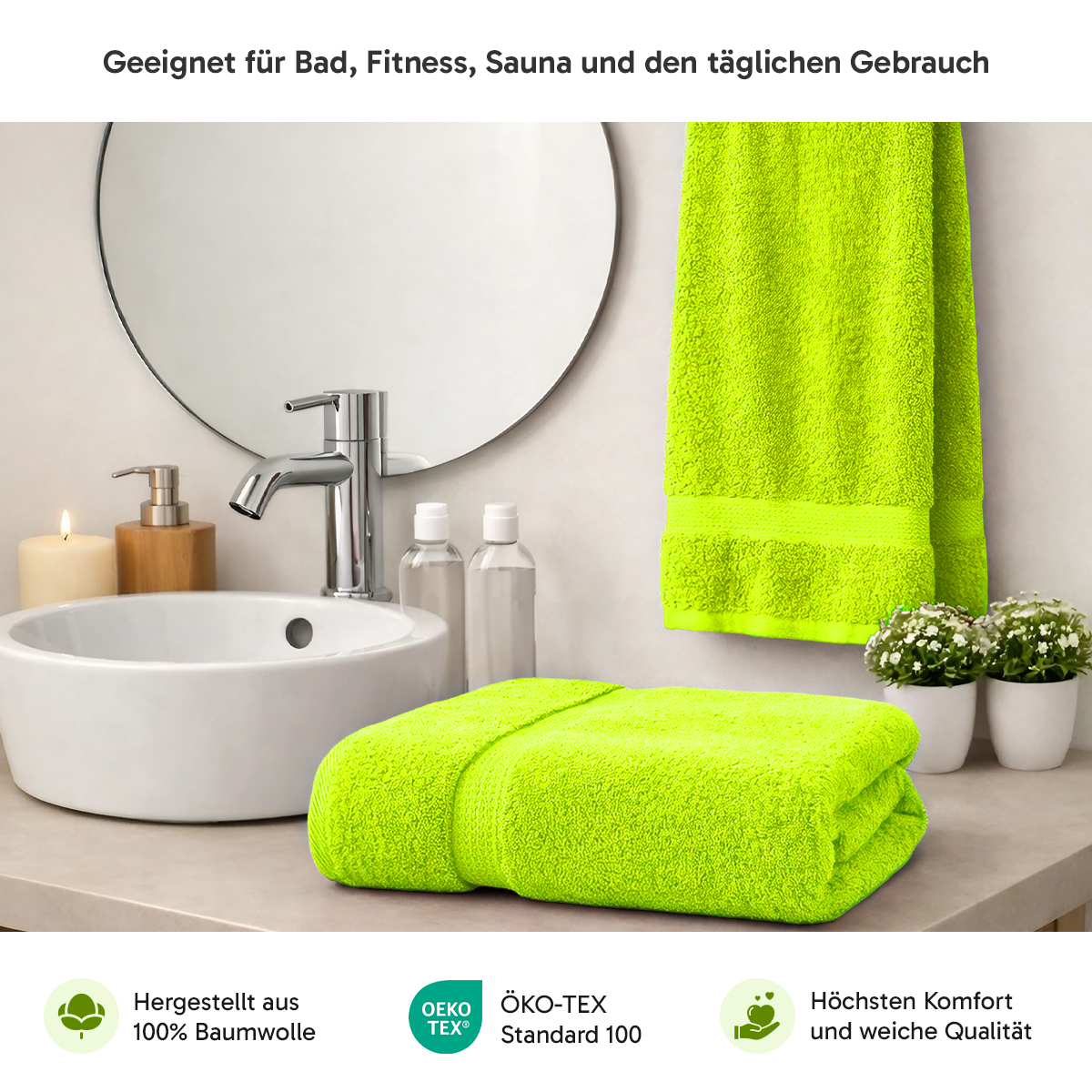 4er Set 2X Handtuch + 2X Duschtuch in Apfelgruen | 500g/m² | 100% Baumwolle