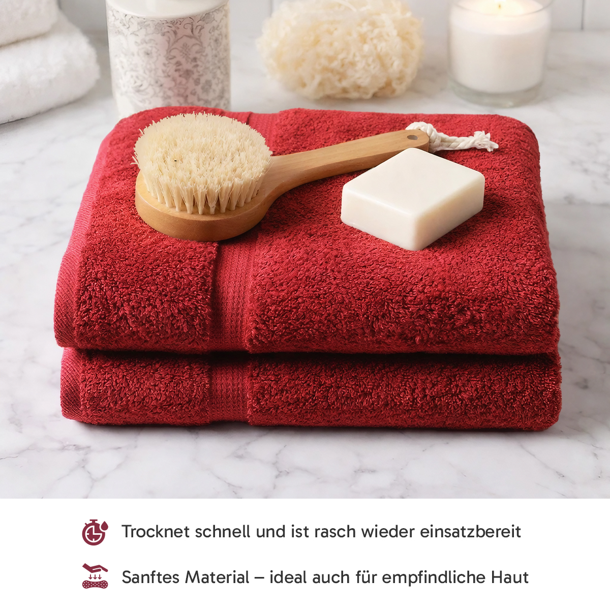 4er Set 2X Handtuch + 2X Duschtuch in Rot | 500g/m² | 100% Baumwolle