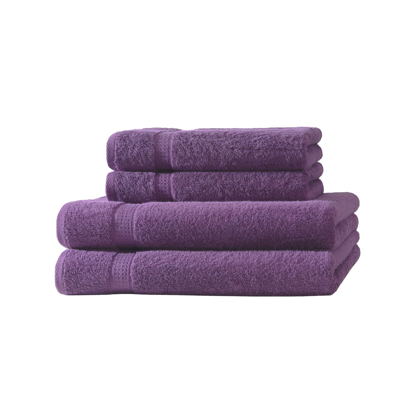 4er Set 2X Handtuch + 2X Duschtuch in Aubergine | 500g/m² | 100% Baumwolle