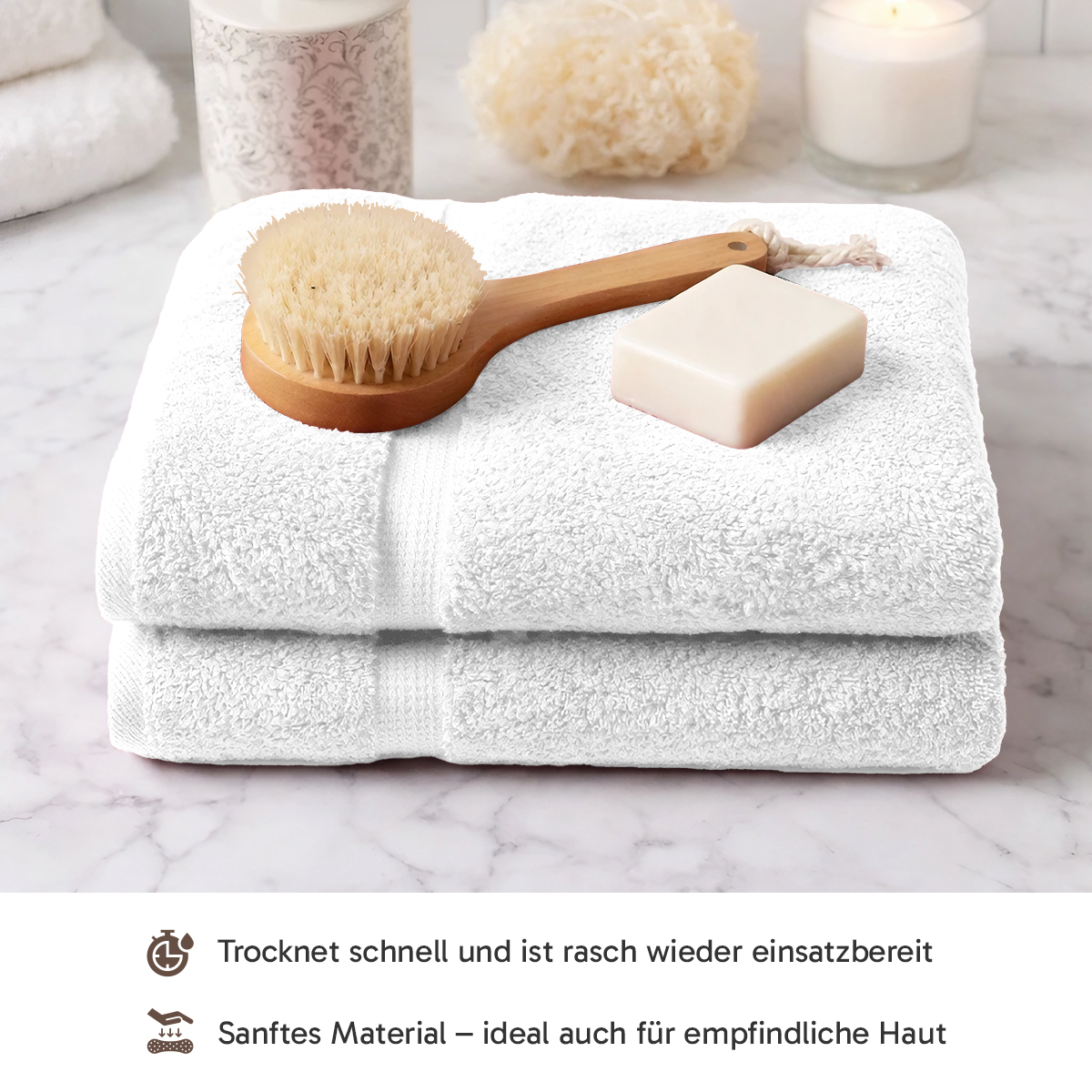 4er Set 2X Handtuch + 2X Duschtuch in Weiss| 500g/m² | 100% Baumwolle