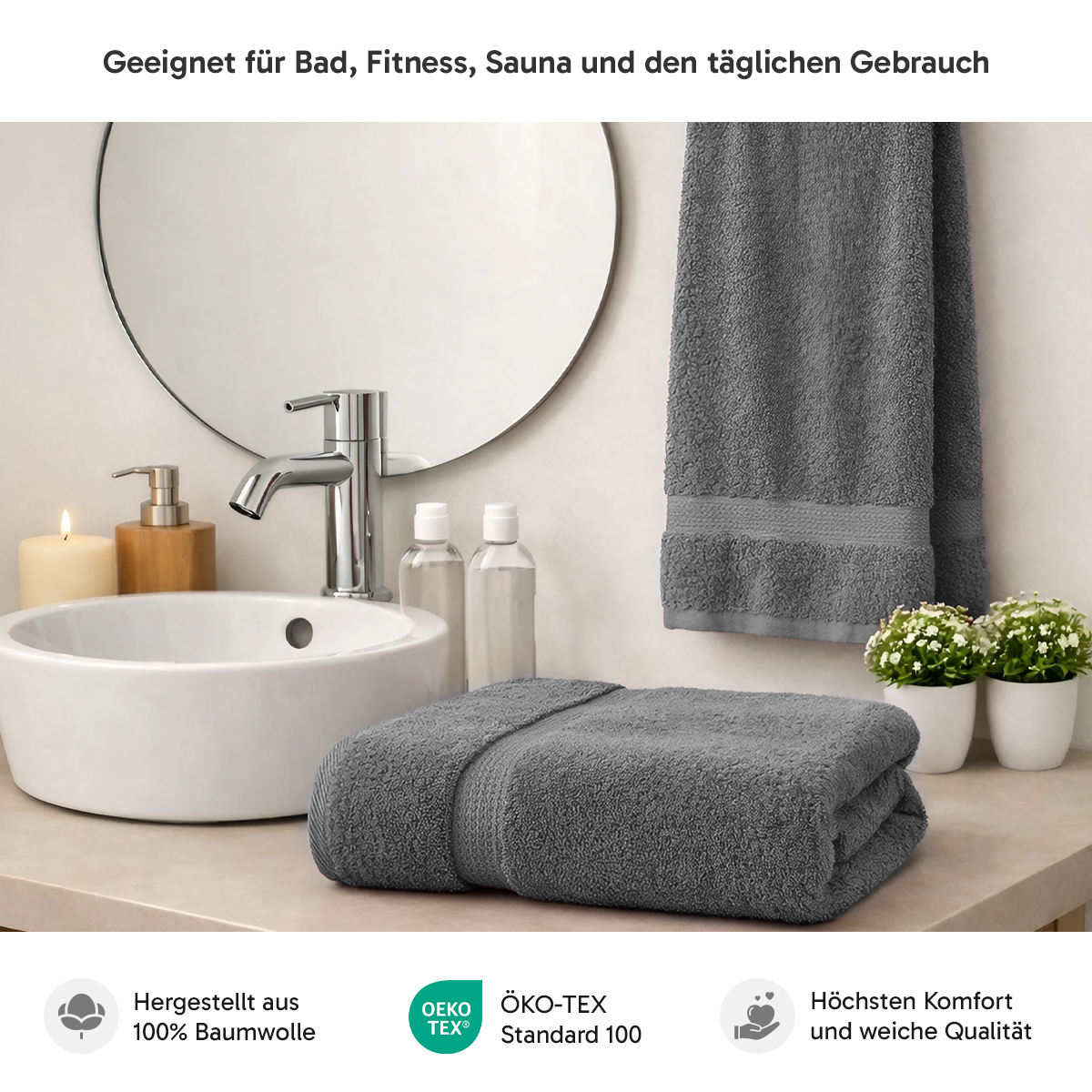 Loomiva Frottier Set 4x Handtuch + 2X Duschtuch | 500g/m² | 100% Baumwolle | Extra Weich | Öko-TEX Standard 100 | Anthrazit