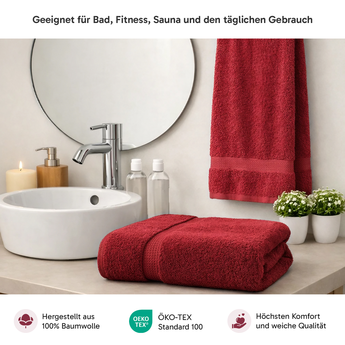 Loomiva Frottier Set 4x Handtuch + 2X Duschtuch | 500g/m² | 100% Baumwolle | Extra Weich | Öko-TEX Standard 100 | Rot