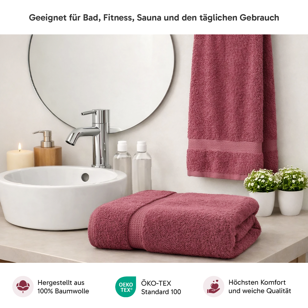 Loomiva Frottier Set 4x Handtuch + 2X Duschtuch | 500g/m² | 100% Baumwolle | Extra Weich | Öko-TEX Standard 100 | Bordeaux