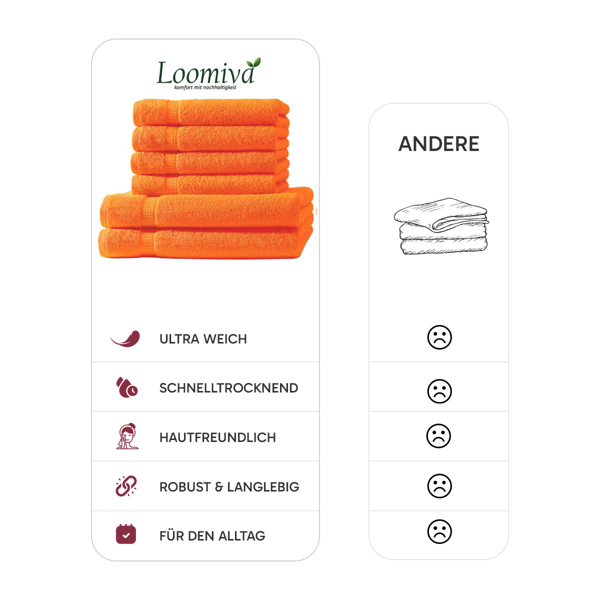 Loomiva Frottier Set 4x Handtuch + 2X Duschtuch | 500g/m² | 100% Baumwolle | Extra Weich | Öko-TEX Standard 100 | Terra