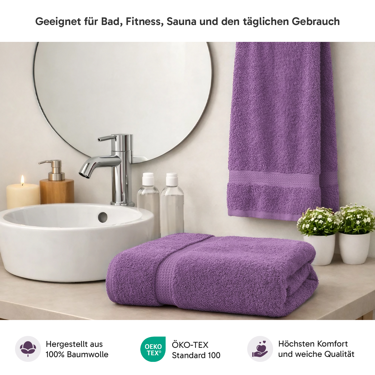 Loomiva Frottier Set 4x Handtuch + 2X Duschtuch | 500g/m² | 100% Baumwolle | Extra Weich | Öko-TEX Standard 100 | Aubergine