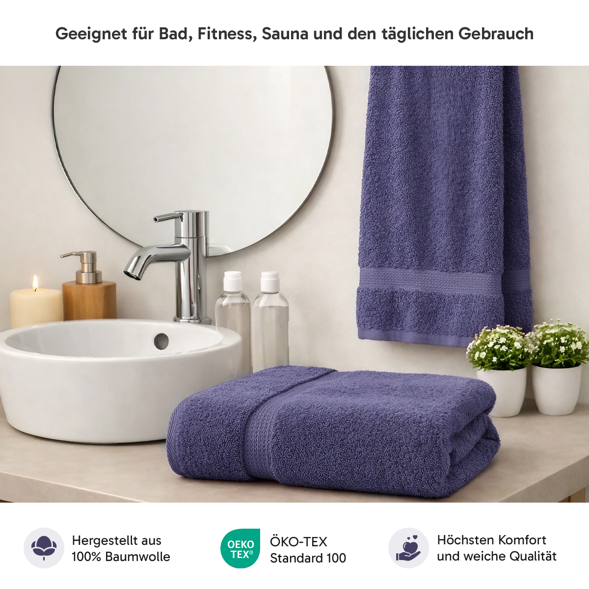 Loomiva Frottier Set 4x Handtuch + 2X Duschtuch | 500g/m² | 100% Baumwolle | Extra Weich | Öko-TEX Standard 100 | Marine