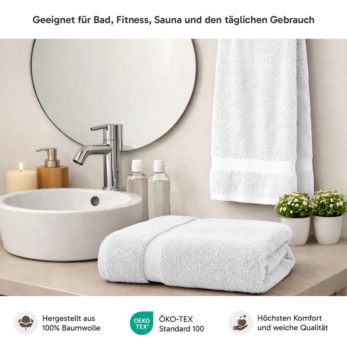 4er Set Handtuch in Weiss | 500g/m² | 100% Baumwolle