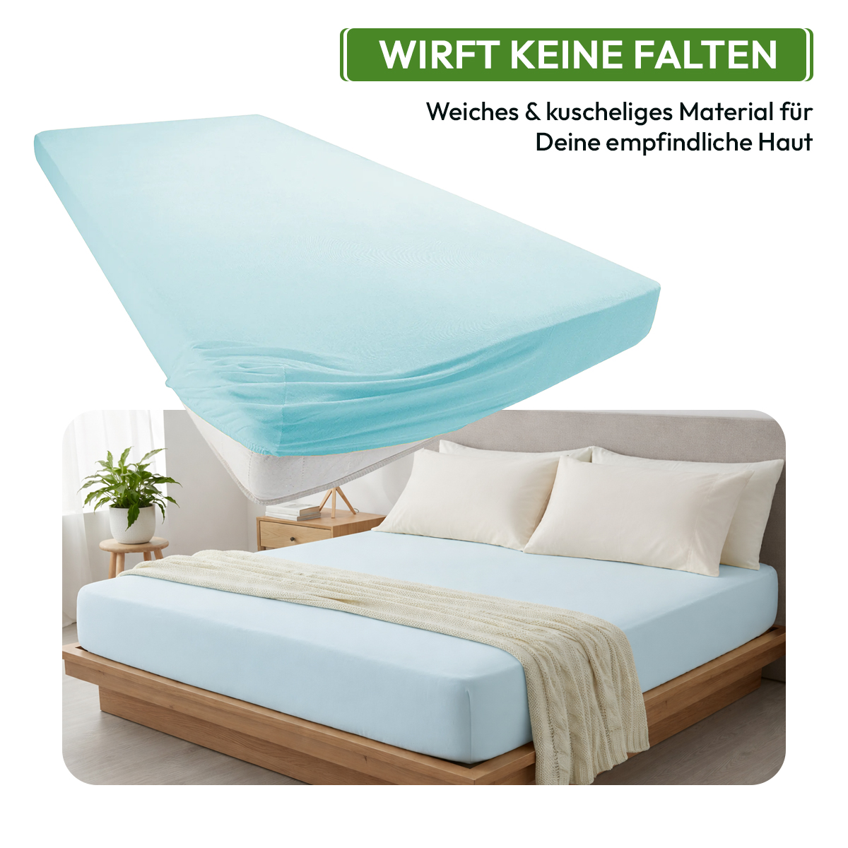 Jersey Spannbettlaken 140gsm in große 90-100x200+30 cm | Aqua / Lagune Farbe