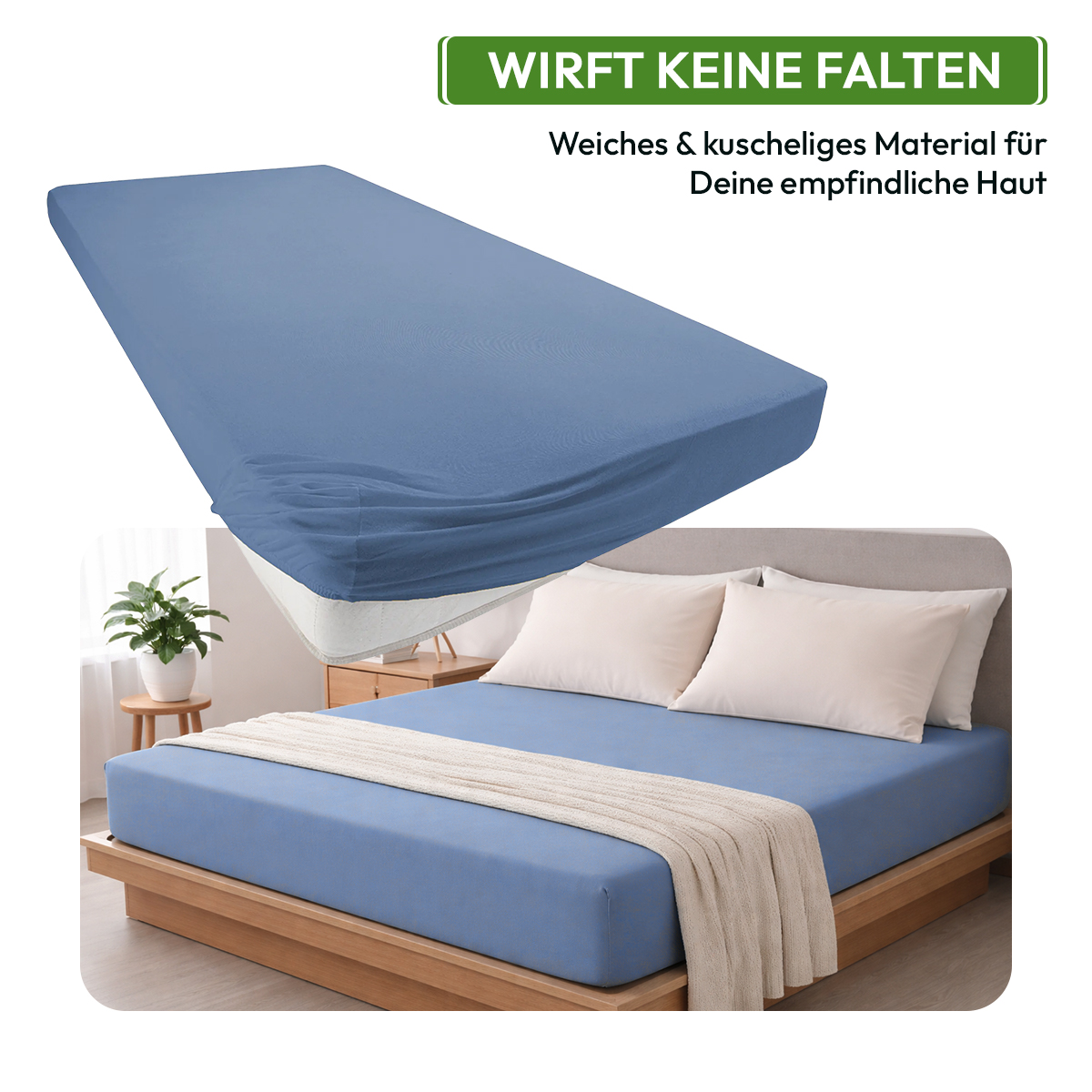Jersey Spannbettlaken 140gsm in große 90-100x200+30 cm | Rauchblau Farbe