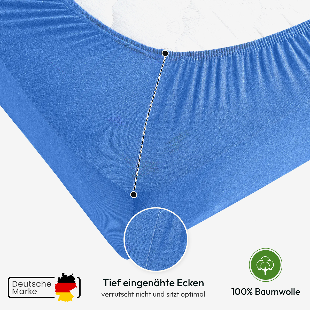 Jersey Spannbettlaken 140gsm in große 90-100x200+30 cm | Royal / Kobalt Farbe