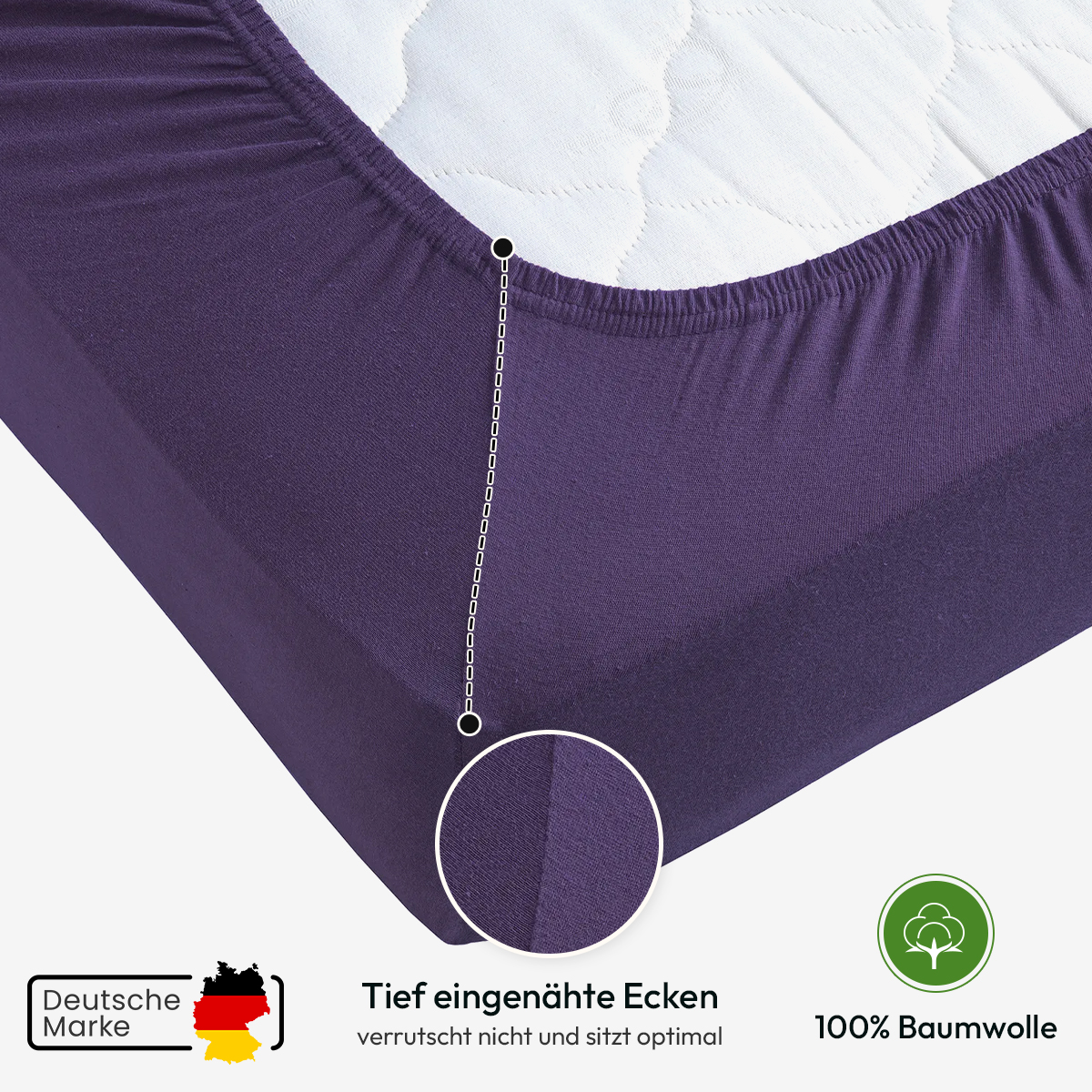 Jersey Spannbettlaken 140gsm in große 90-100x200+30 cm | Aubergine / Pflaume Farbe