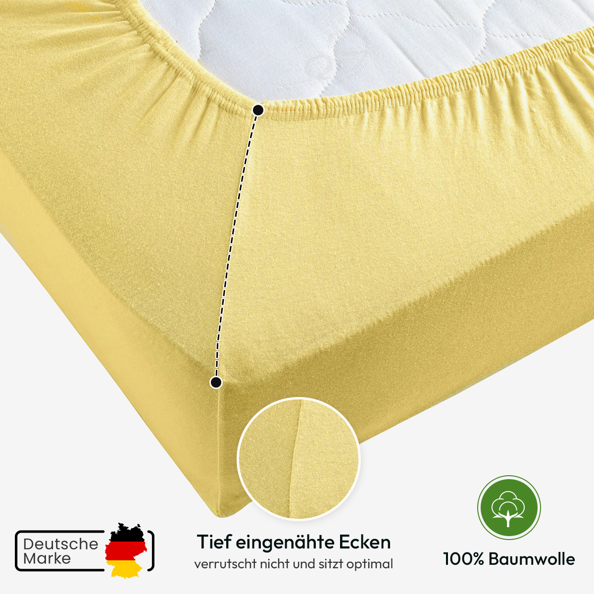 Jersey Spannbettlaken 140gsm in große 90-100x200+30 cm | Gelb / Vanille Farbe