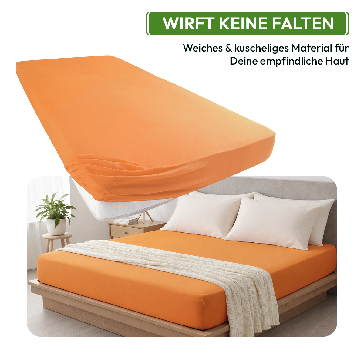 Jersey Spannbettlaken 140gsm in große 90-100x200+30 cm | Orange Farbe