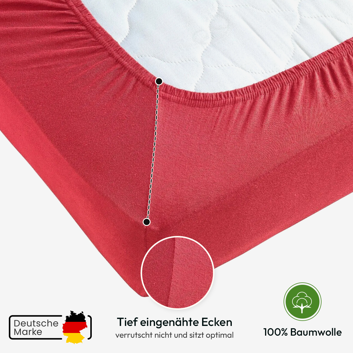 Jersey Spannbettlaken 140gsm in große 90-100x200+30 cm | Rot Farbe