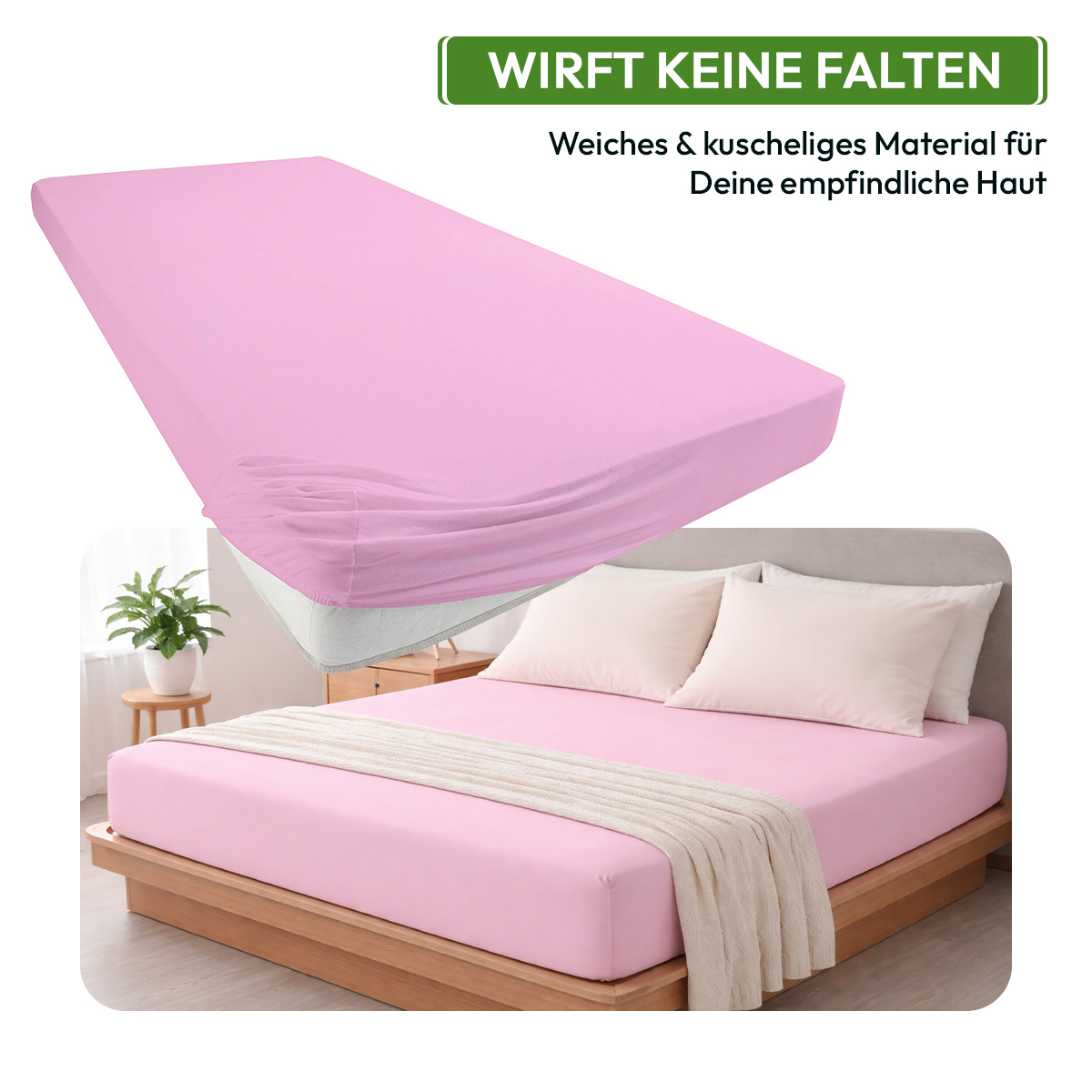 Jersey Spannbettlaken 140gsm in große 90-100x200+30 cm | Rosa  Farbe
