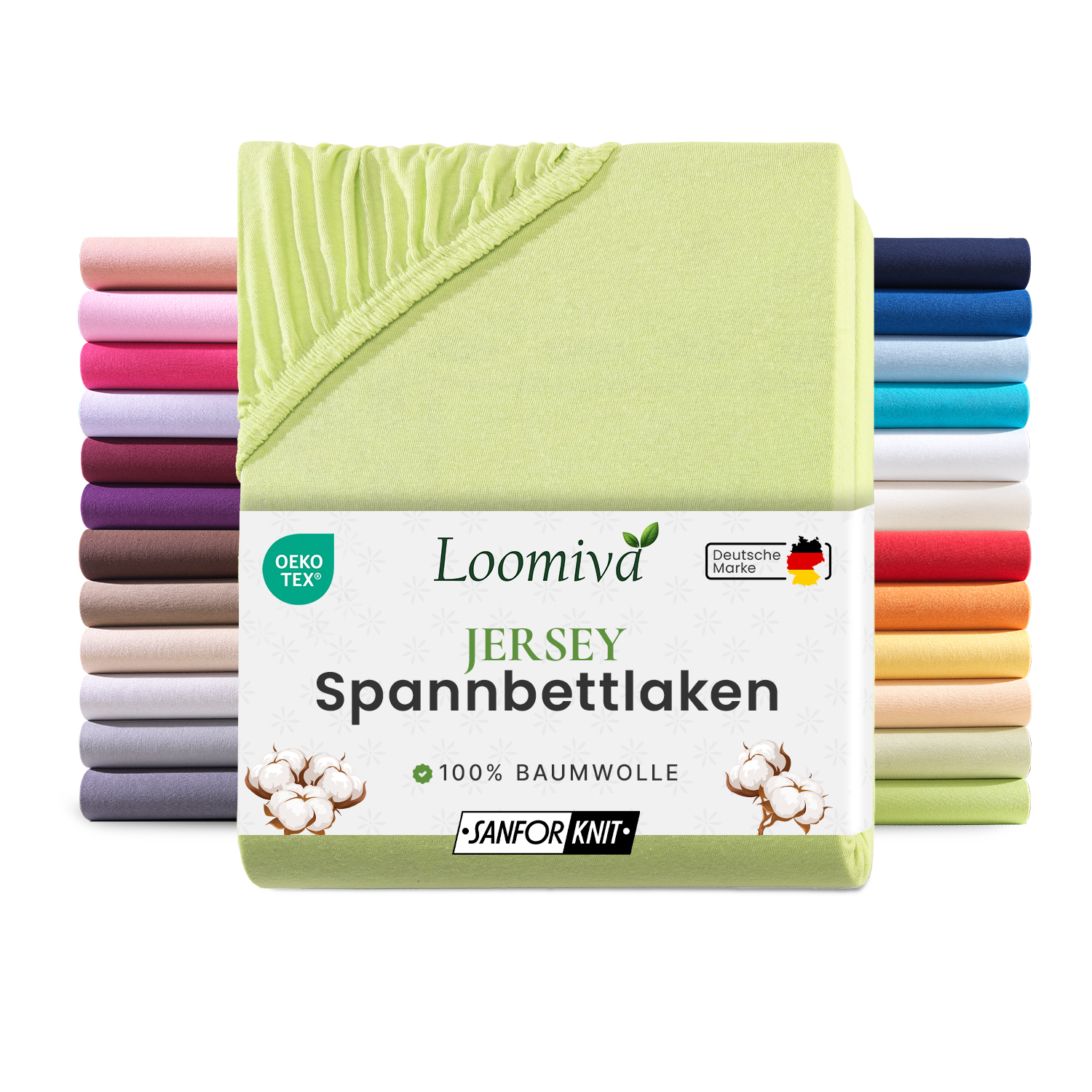 Jersey Spannbettlaken 140gsm in große 90-100x200+30 cm | Apfelgruen / Kiwi Farbe