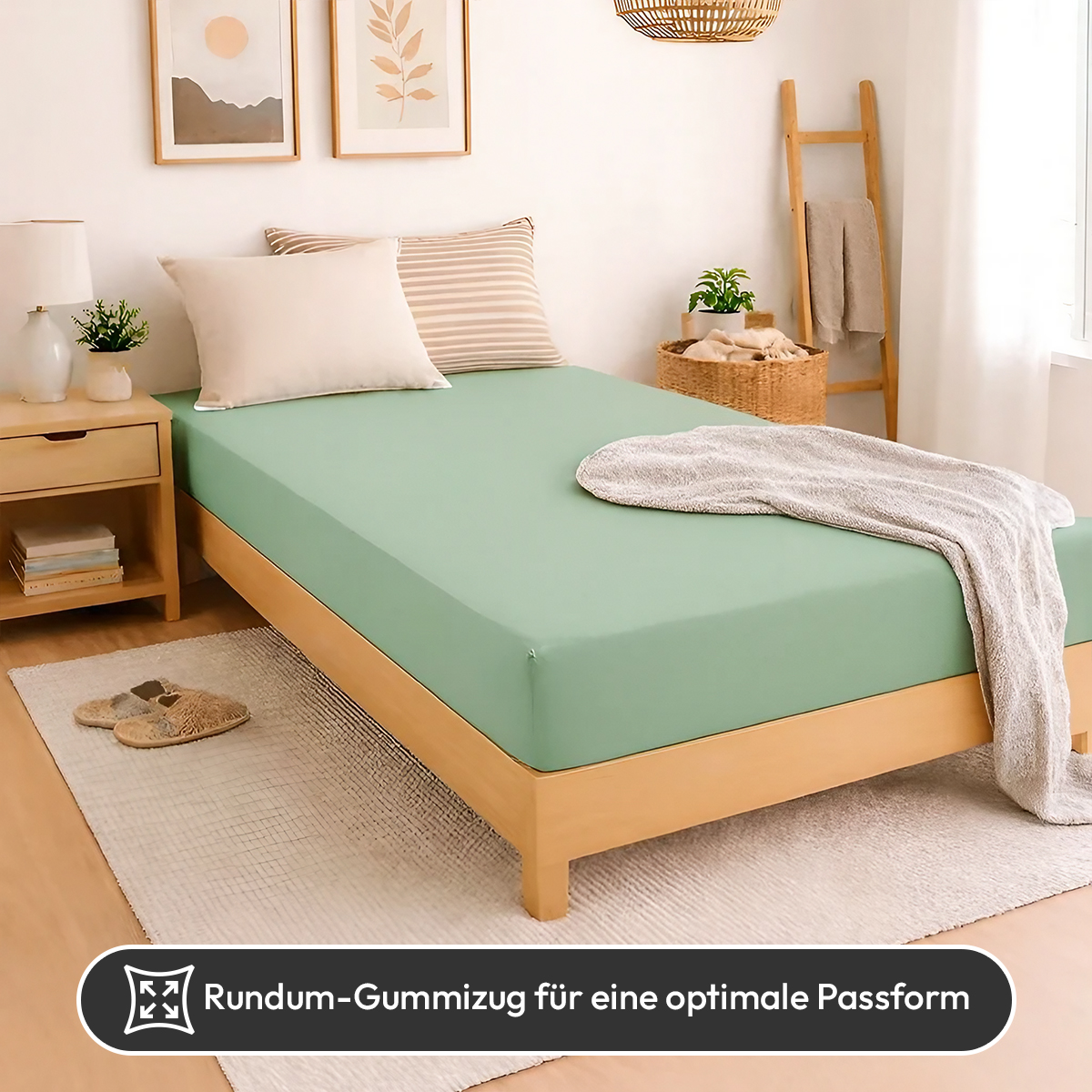 Jersey Spannbettlaken 140gsm in große 90-100x200+30 cm | Eukalyptus Farbe