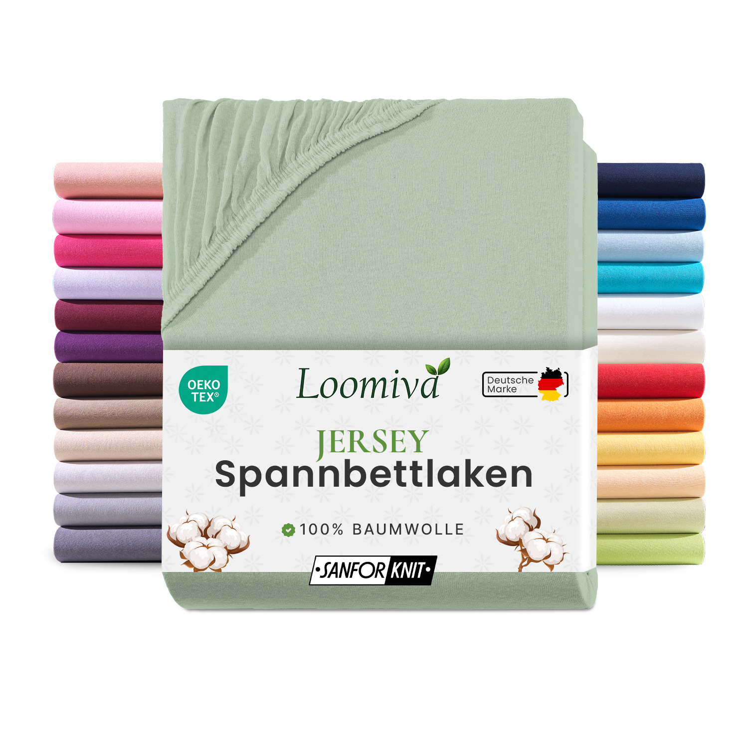 Jersey Spannbettlaken 140gsm in große 90-100x200+30 cm | Eukalyptus Farbe