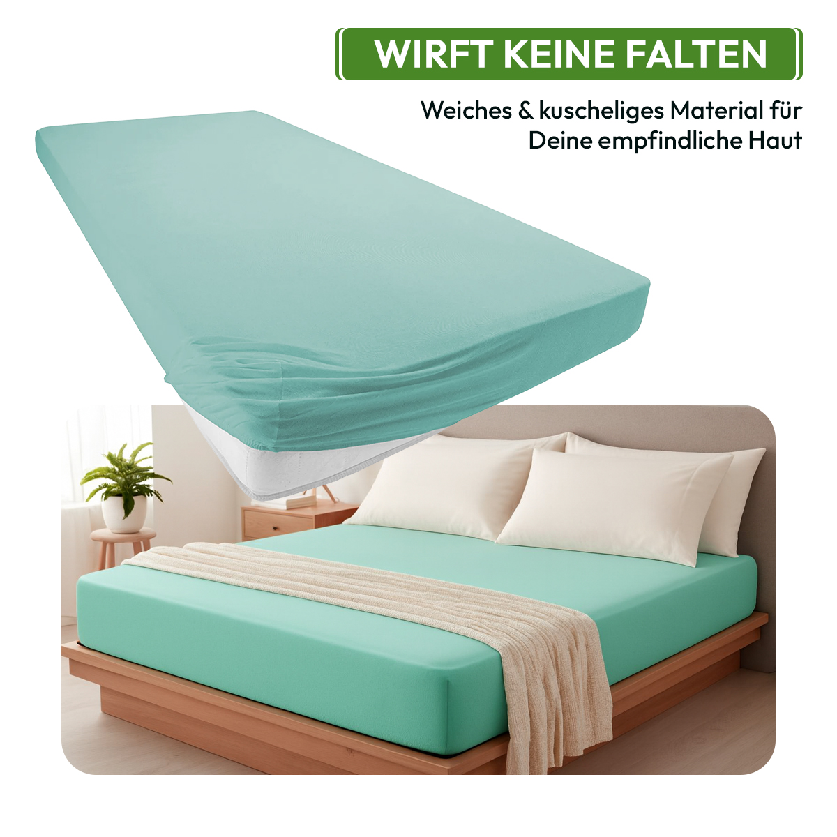 Jersey Spannbettlaken 140gsm in große 90-100x200+30 cm | Mint Farbe