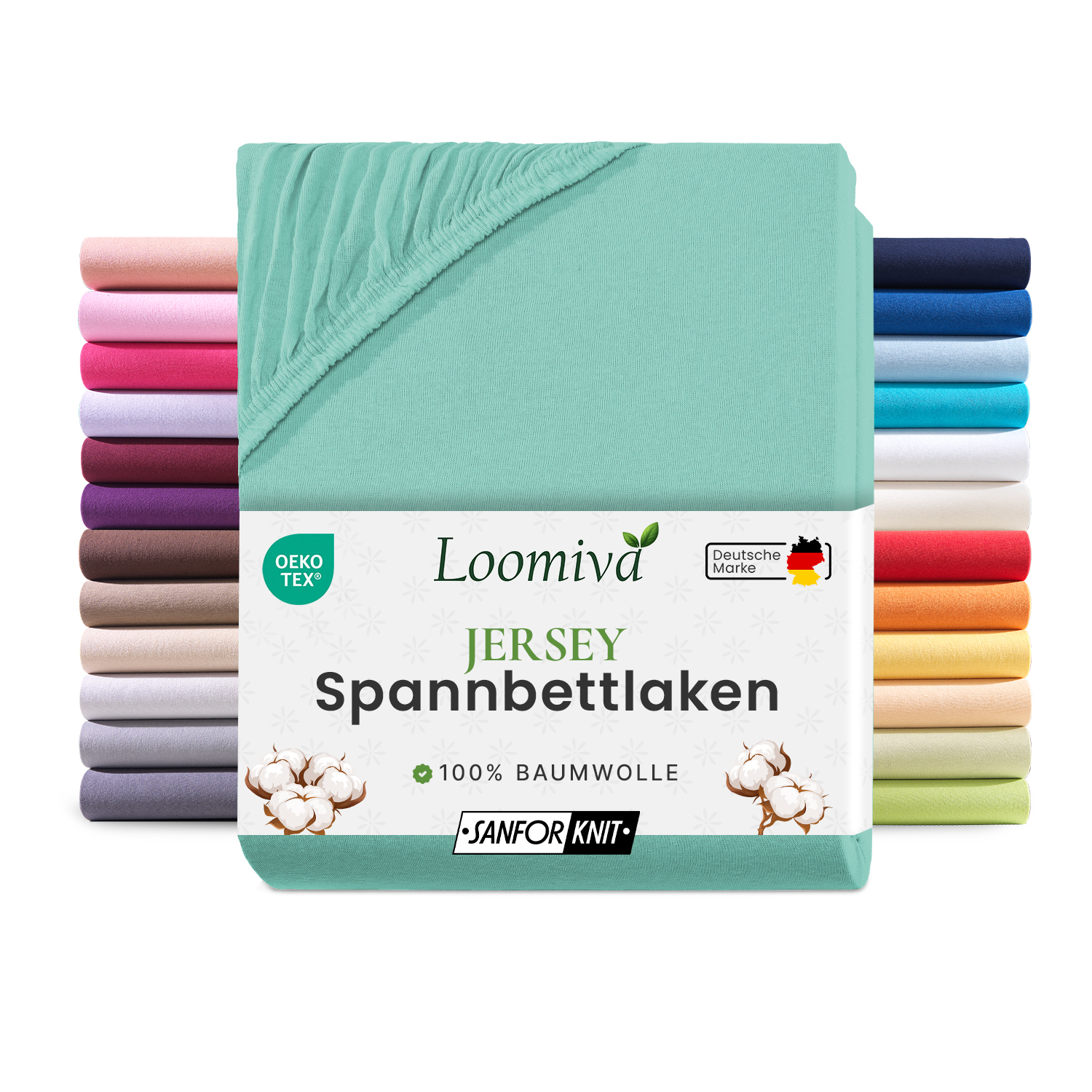 Jersey Spannbettlaken 140gsm in große 90-100x200+30 cm | Mint Farbe