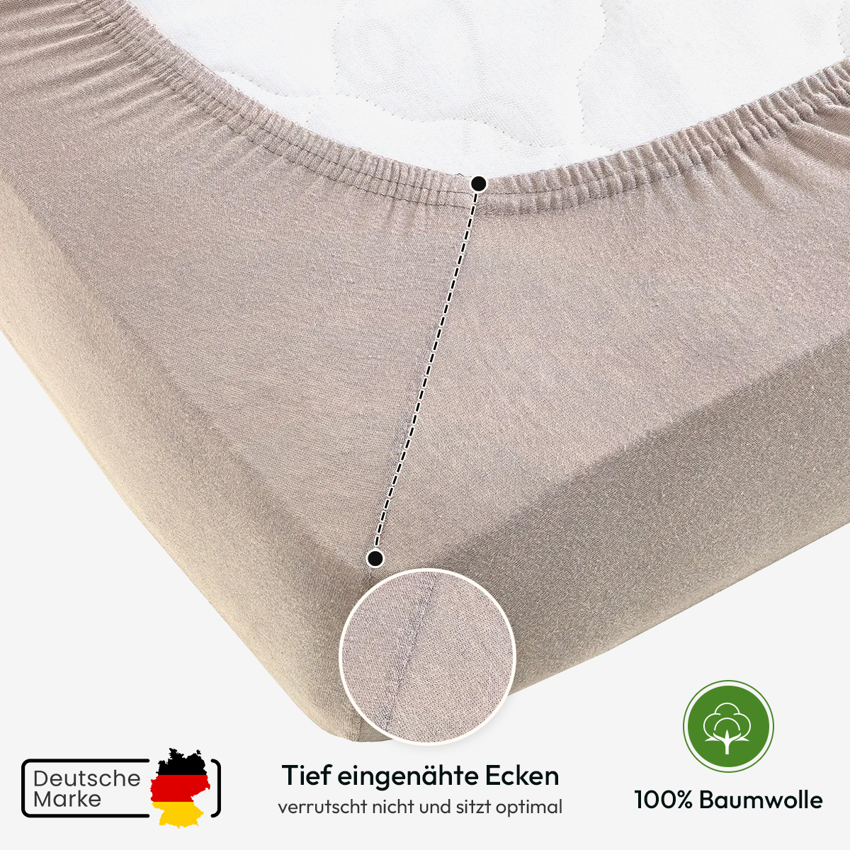 Jersey Spannbettlaken 140gsm in große 90-100x200+30 cm | Beige / Kiesel Farbe