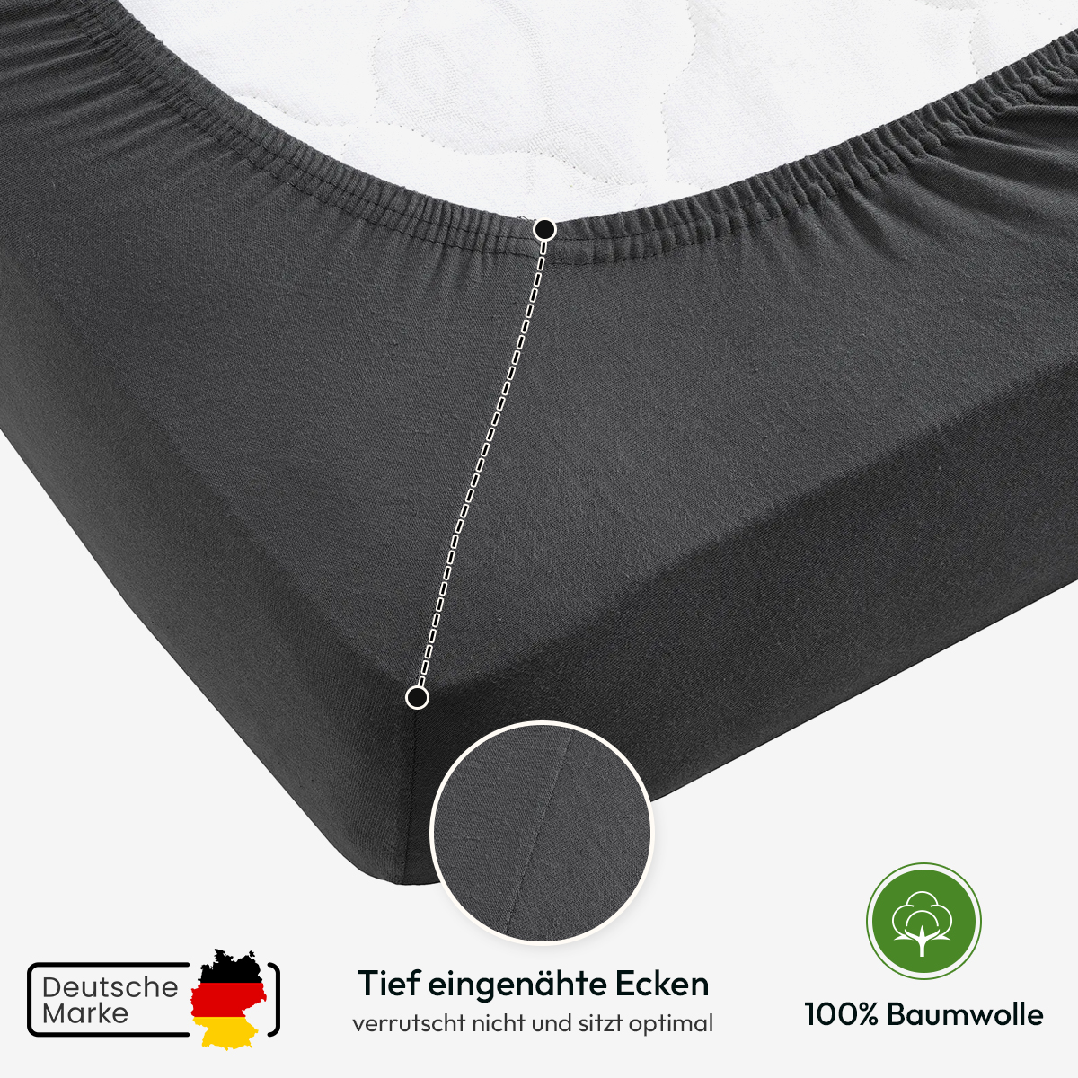 Jersey Spannbettlaken 140gsm in große 90-100x200+30 cm | Anthrazit / Graphit Farbe
