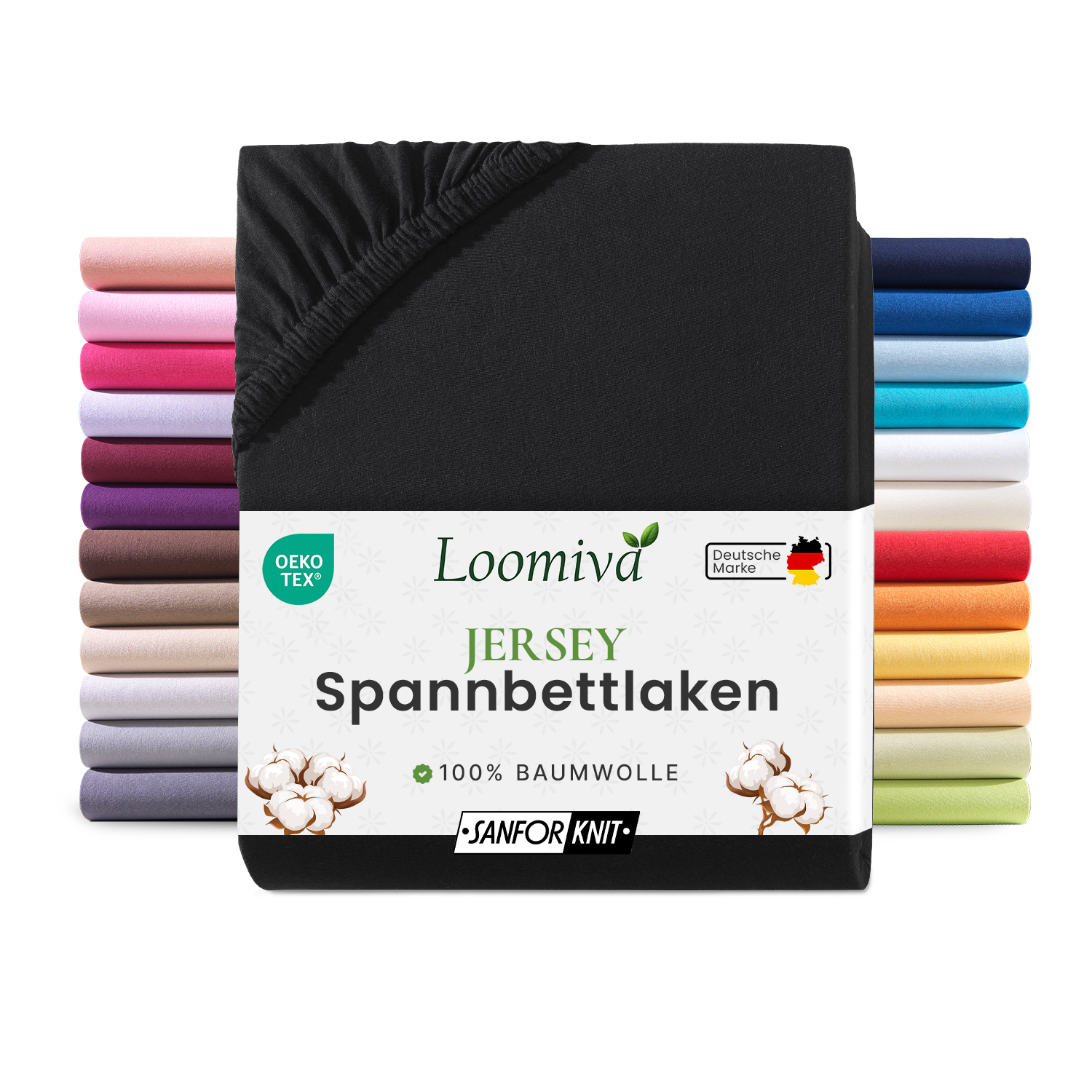 Jersey Spannbettlaken 140gsm in große 90-100x200+30 cm | Schwarz Farbe