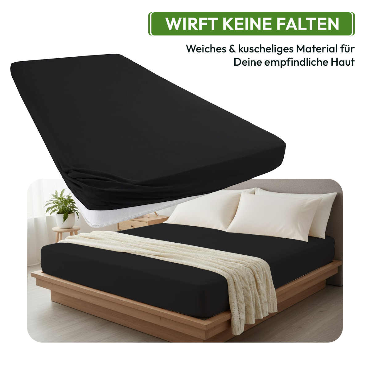 Jersey Spannbettlaken 140gsm in große 90-100x200+30 cm | Schwarz Farbe