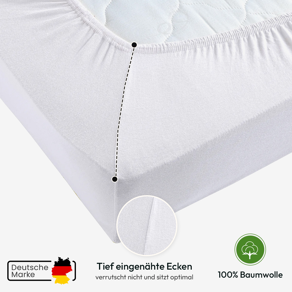 Jersey Spannbettlaken 140gsm in große 140-160x200+30 cm | Weiss Farbe