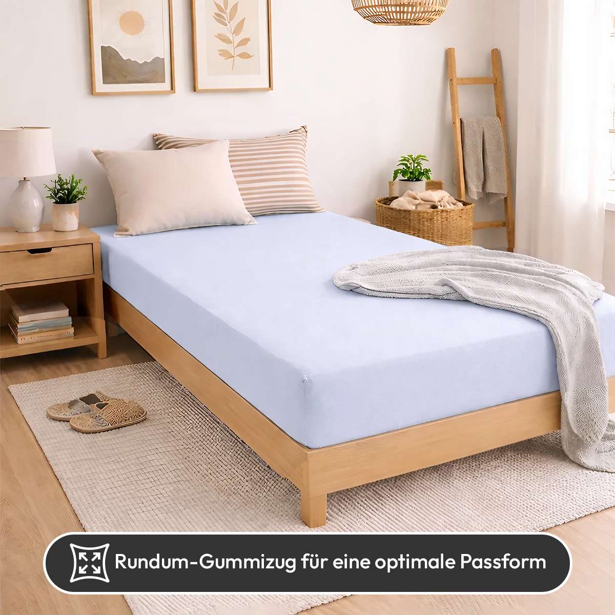 Jersey Spannbettlaken 140gsm in große 140-160x200+30 cm | Bleu / Hellblau Farbe