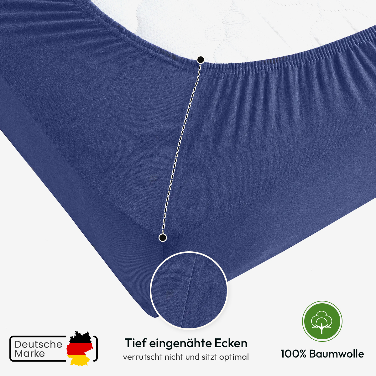 Jersey Spannbettlaken 140gsm in große 140-160x200+30 cm | Marine / Navy Farbe