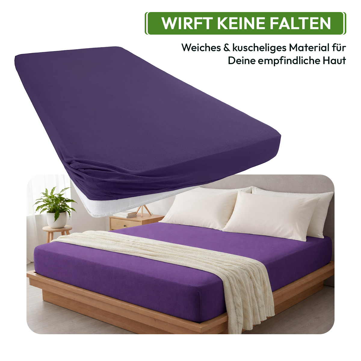 Jersey Spannbettlaken 140gsm in große 140-160x200+30 cm | Aubergine / Pflaume Farbe
