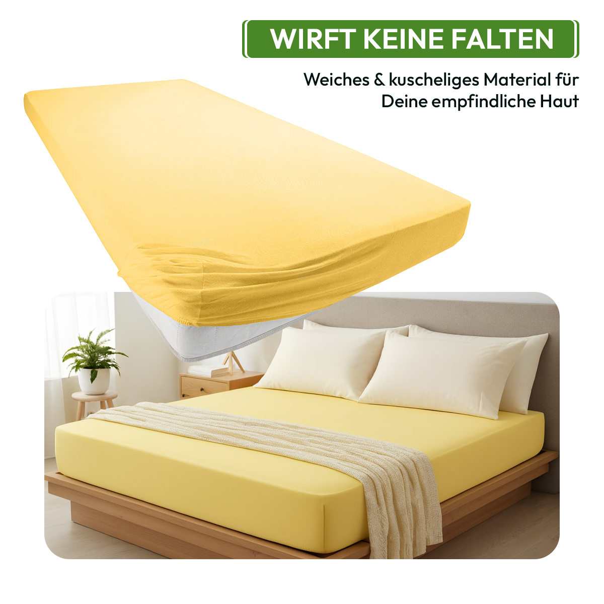 Jersey Spannbettlaken 140gsm in große 140-160x200+30 cm | Gelb / Vanille Farbe