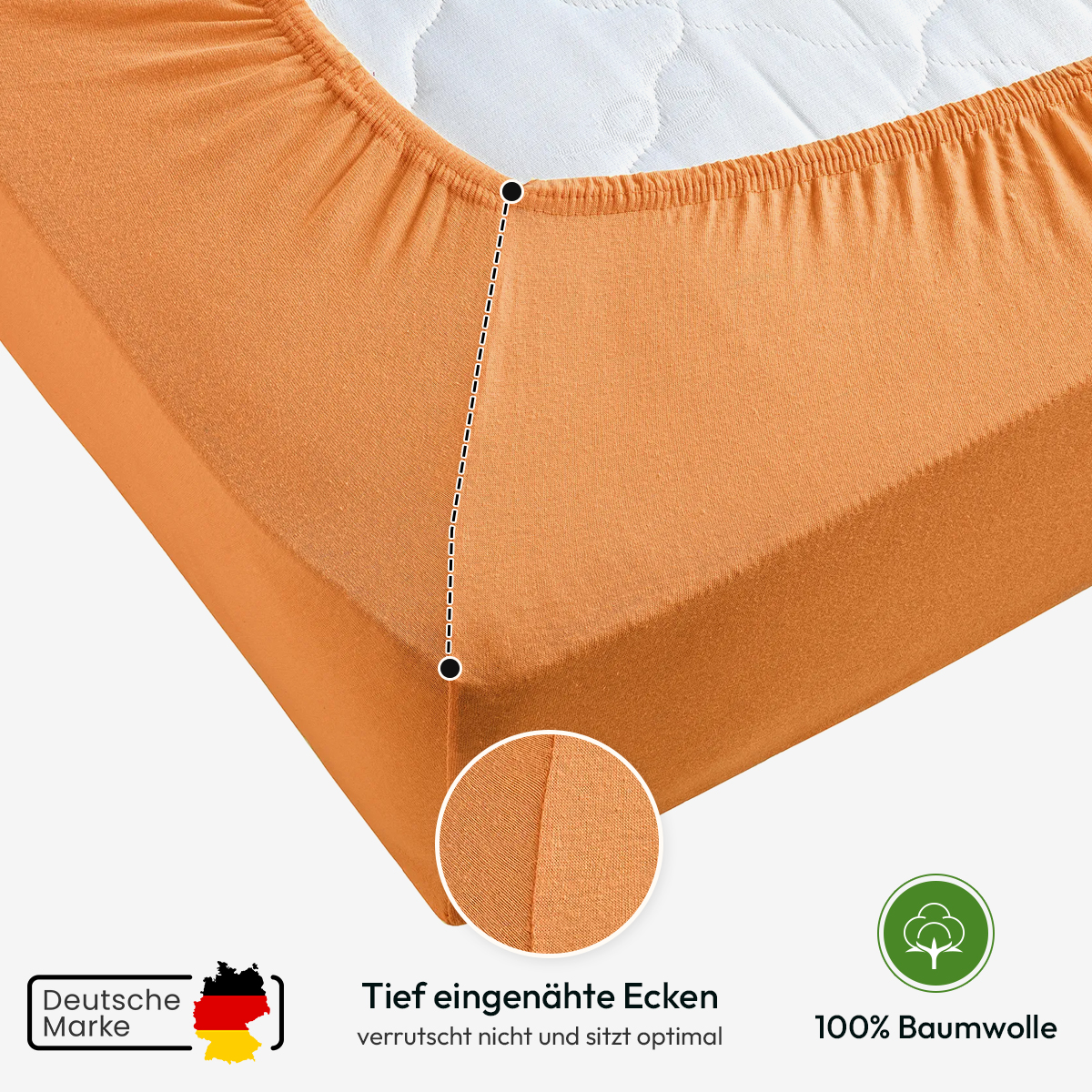 Jersey Spannbettlaken 140gsm in große 140-160x200+30 cm | Orange Farbe
