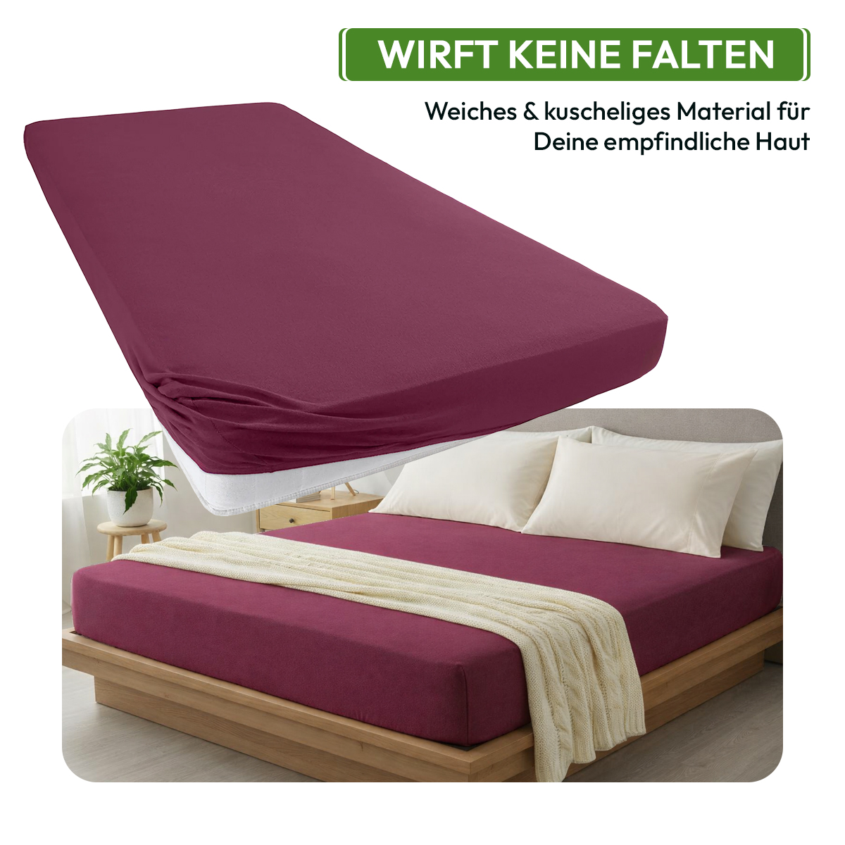 Jersey Spannbettlaken 140gsm in große 140-160x200+30 cm | Bordeaux / Weinrot Farbe