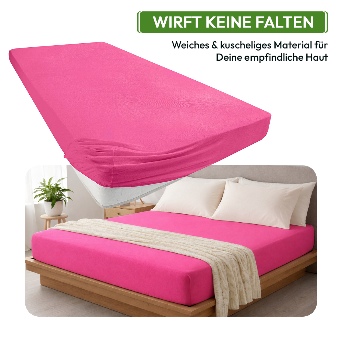 Jersey Spannbettlaken 140gsm in große 140-160x200+30 cm | Magenta / Pink Farbe