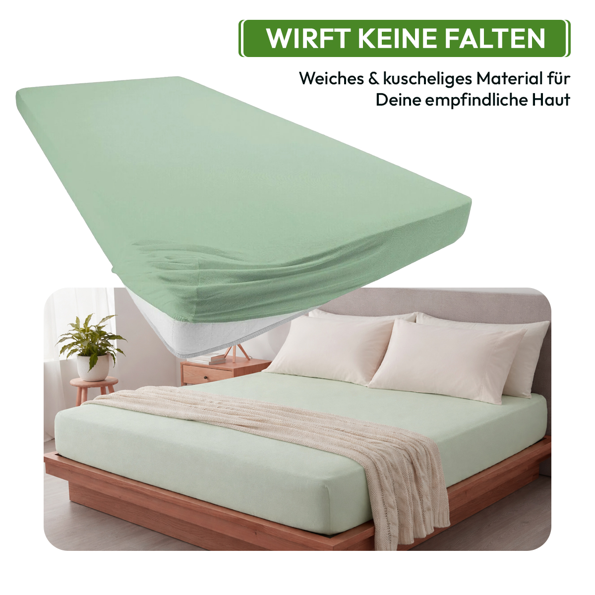 Jersey Spannbettlaken 140gsm in große 140-160x200+30 cm | Eukalyptus Farbe