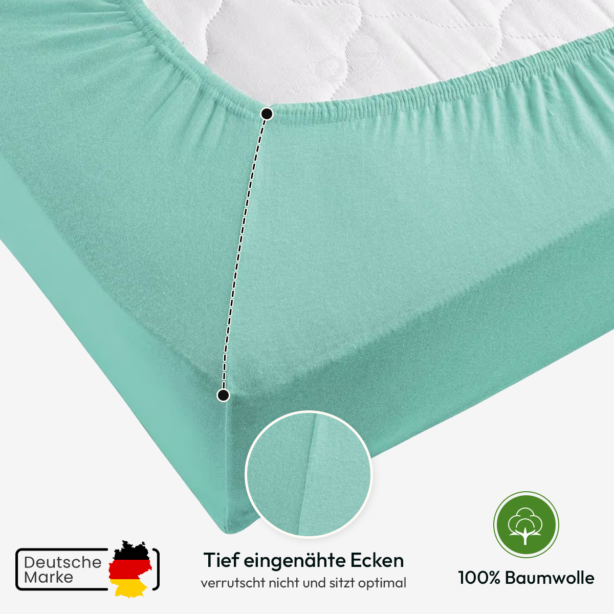 Jersey Spannbettlaken 140gsm in große 140-160x200+30 cm | Mint Farbe