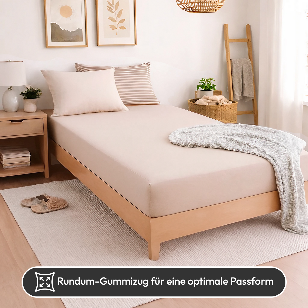 Jersey Spannbettlaken 140gsm in große 140-160x200+30 cm | Beige / Kiesel Farbe