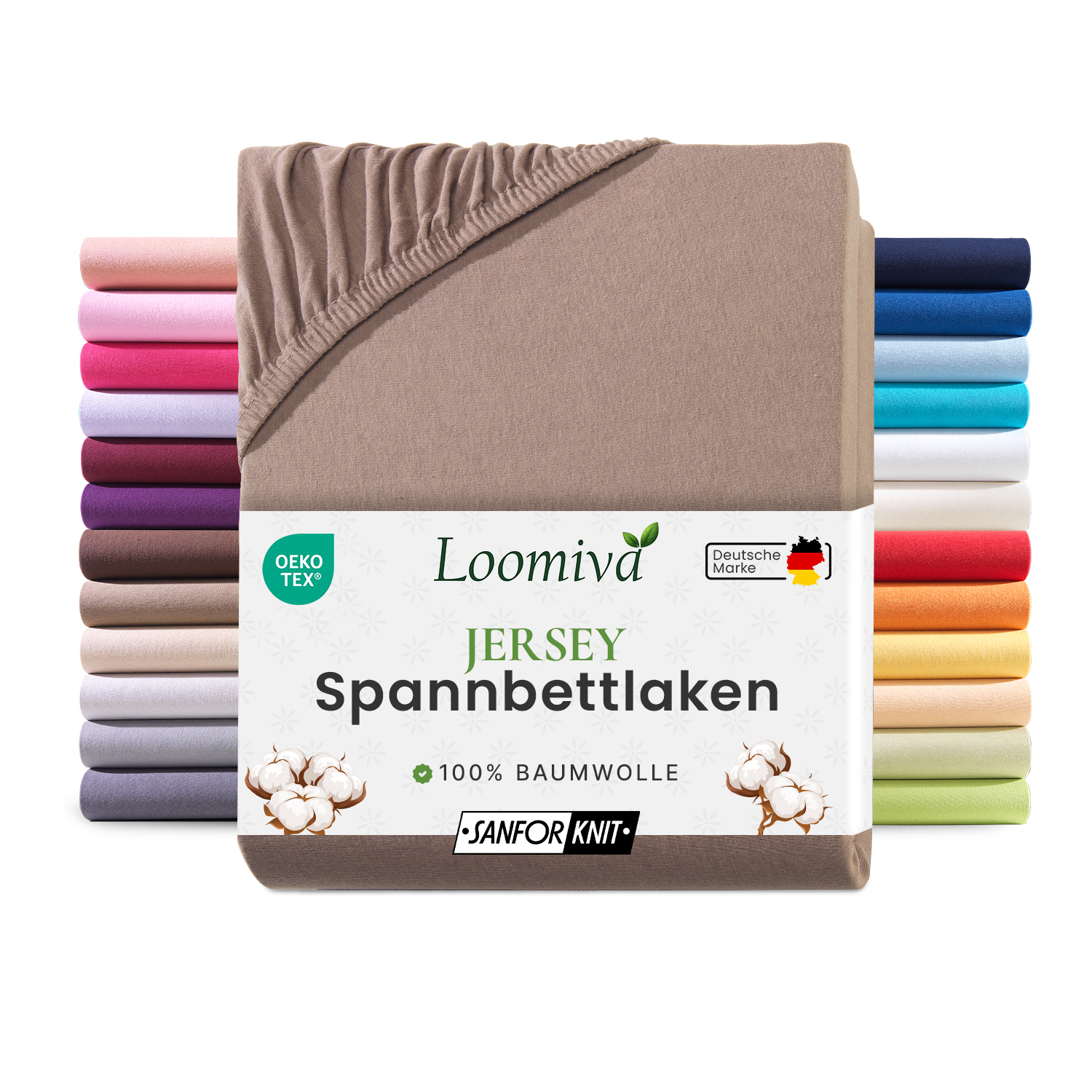 Jersey Spannbettlaken 140gsm in große 140-160x200+30 cm | Nougat / Taupe Farbe