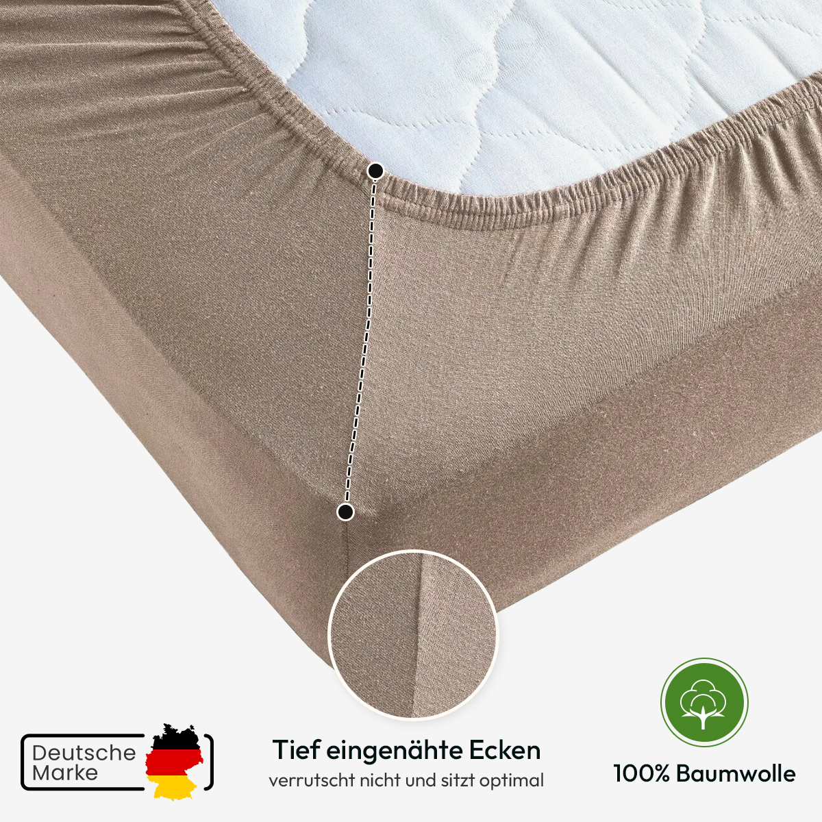 Jersey Spannbettlaken 140gsm in große 140-160x200+30 cm | Nougat / Taupe Farbe