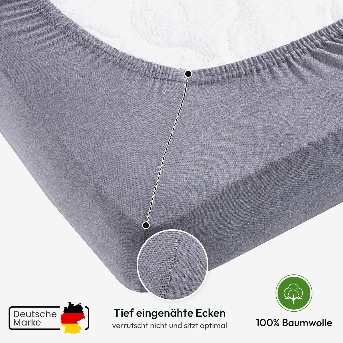 Jersey Spannbettlaken 140gsm in große 140-160x200+30 cm | Grau / Platin Farbe