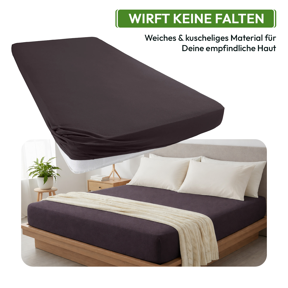 Jersey Spannbettlaken 140gsm in große 140-160x200+30 cm | Schokobraun Farbe