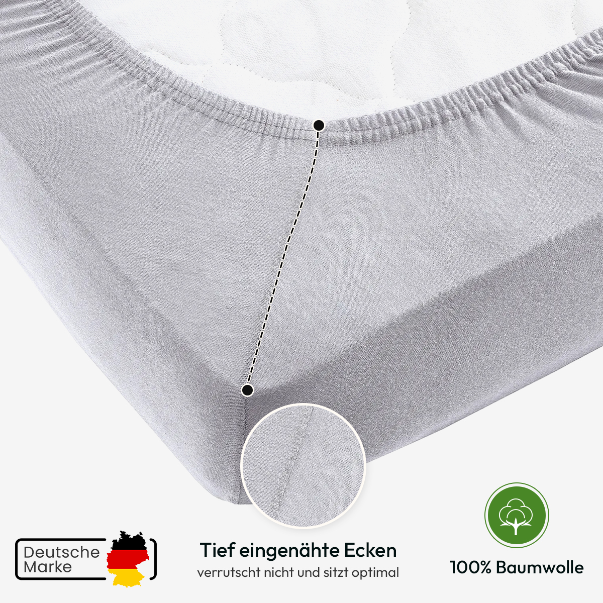 Jersey Spannbettlaken 140gsm in große 140-160x200+30 cm | Silber / Hellgrau Farbe