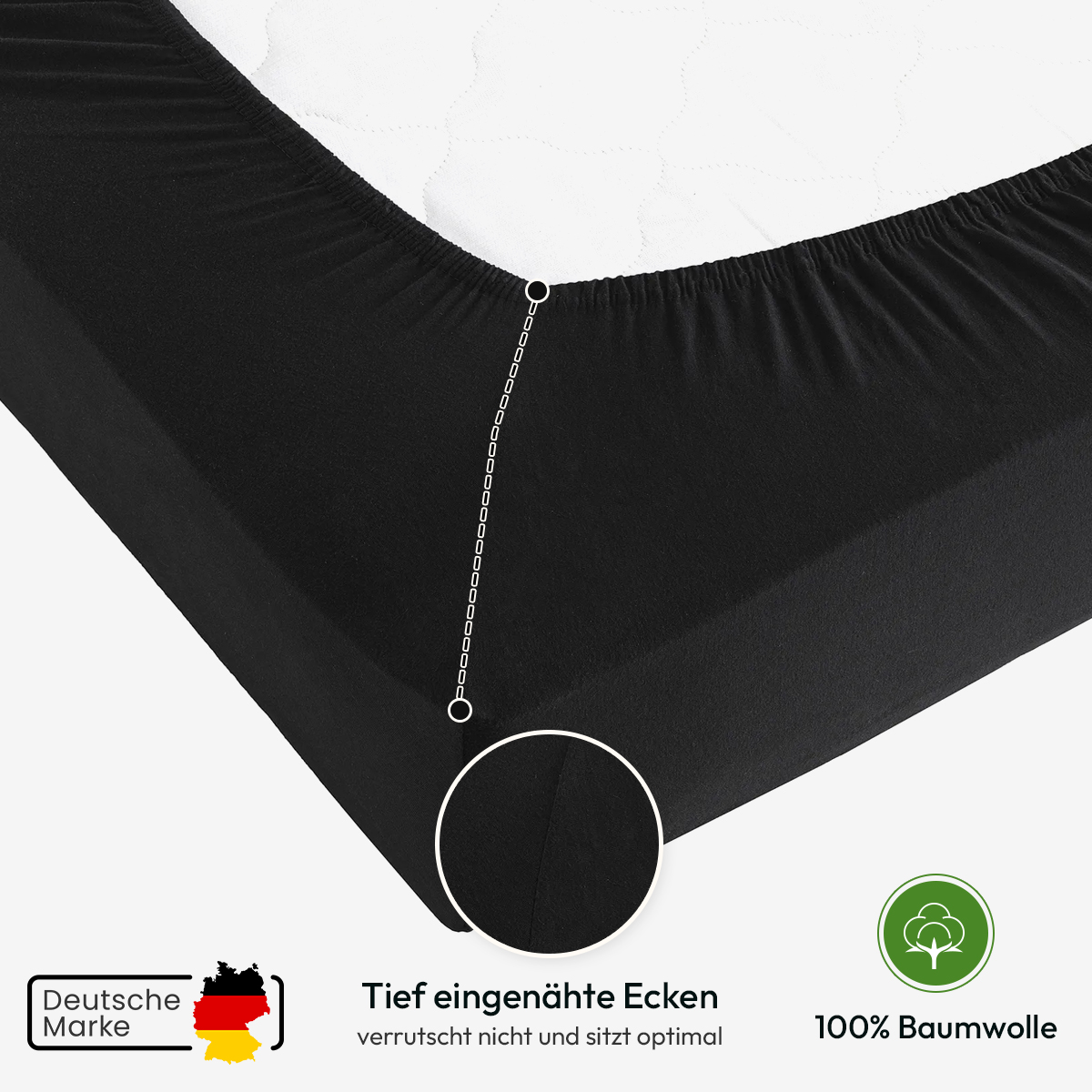 Jersey Spannbettlaken 140gsm in große 140-160x200+30 cm | Schwarz Farbe